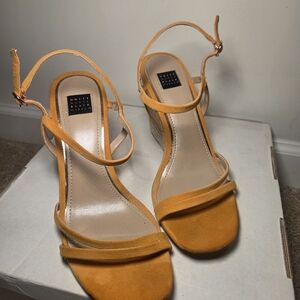 White House Black Market Women's Orange Suede Wedge Sandals